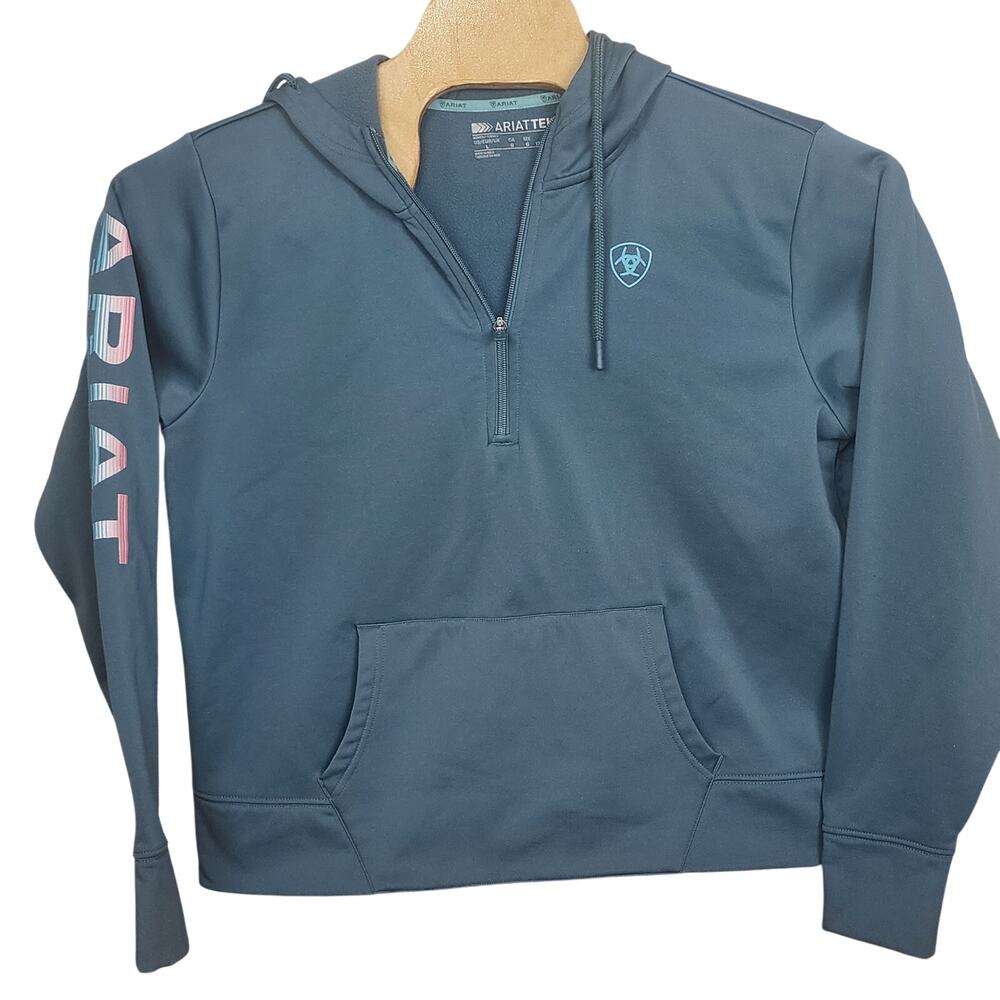 Women's Ariat Tek Hooded 1/4 Zip Sweatshirt Pullover long sleeve shirt Large L